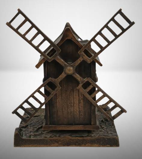 French Bronze Windmill Bank with Moving Sails
