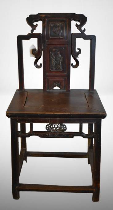 Chinese Hardwood Carved Chair with Inlays
