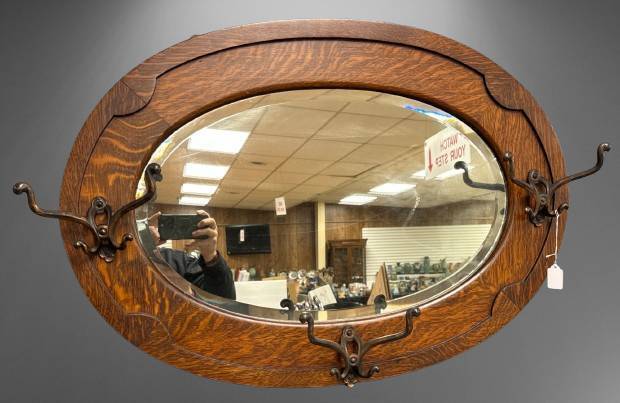 Oval Wall Mirror With Coat Hooks
