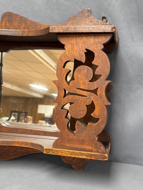 Wall-Mounted Wooden Curio Shelf With Mirror