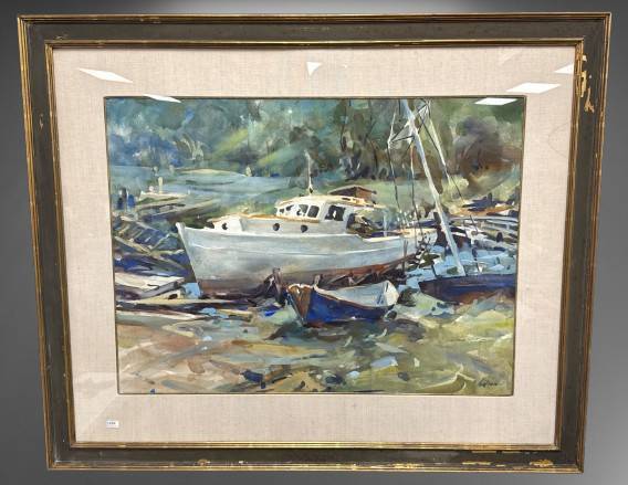 Charles Movalli Harbor Scene Watercolor