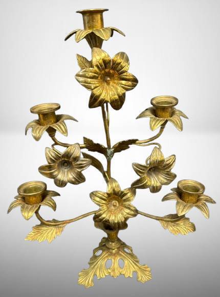 Brass Floral Multi-Arm Candelabra