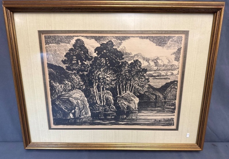 Framed Charcoal Artwork by Birger Sandzen