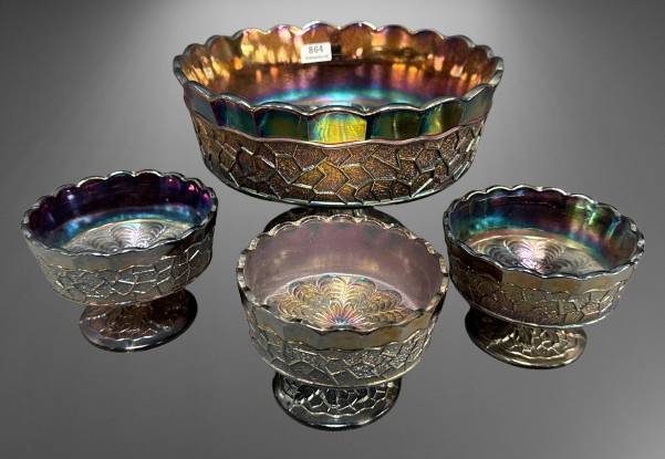 Dugan Carnival Glass Maple Leaf partial Berry Set