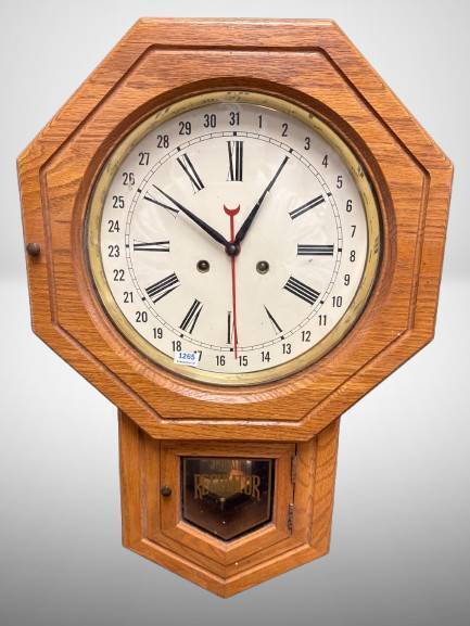Oak Wall Regulator Clock With Brass Pendulum