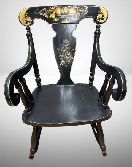Black Wooden Rocking Chair With Painted Details