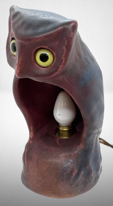 Van Briggle Pottery Mulberry Owl Lamp