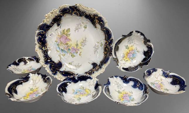 Germany Porcelain 6 pc. Cobalt Berry Set