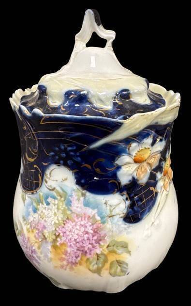 Porcelain Biscuit Jar With Floral Design