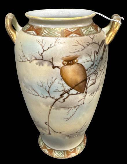 Handpainted Nippon Vase with Owl Design