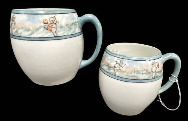 T&V Limoges Handpainted Kewpie-Themed Mugs