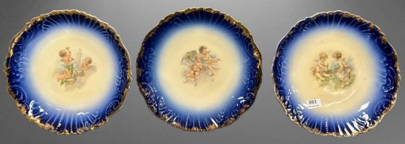 (3) Decorative Cobalt Porcelain Plates