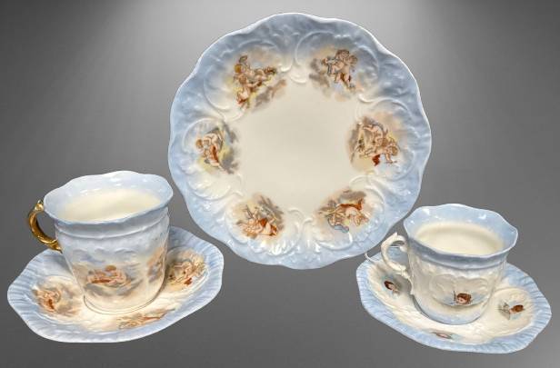 Pastel Blue Porcelain Tea Set pcs. with Cherub Motif