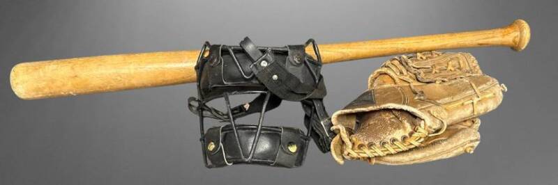 Vintage Baseball Bat, Glove, and Mask Set