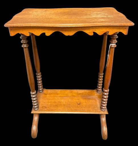 Two-Tier Wooden Side Table With Turned Legs