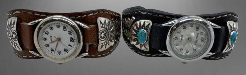 Two Leather Band Wristwatches with Accents