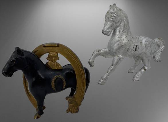 Antique Buster Brown Cast Iron Savings Bank & Prancing Horse Bank