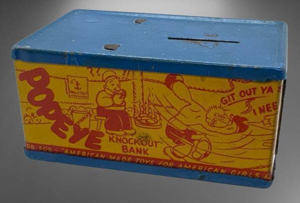 Vintage Popeye Knockout Bank Tin Lithograph Toy