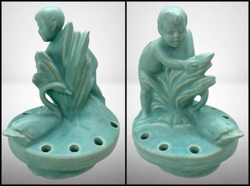 Weller Pottery Boy With Swan Flower Frog