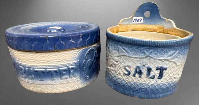 (2) Early 20th Century Stoneware Butter and Salt Crocks