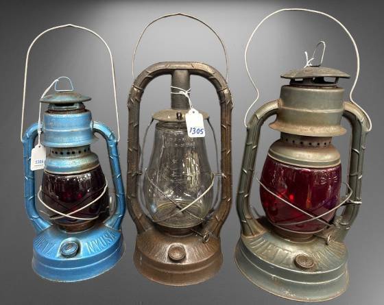 (3) Vintage Dietz Oil Lanterns with Glass Globes