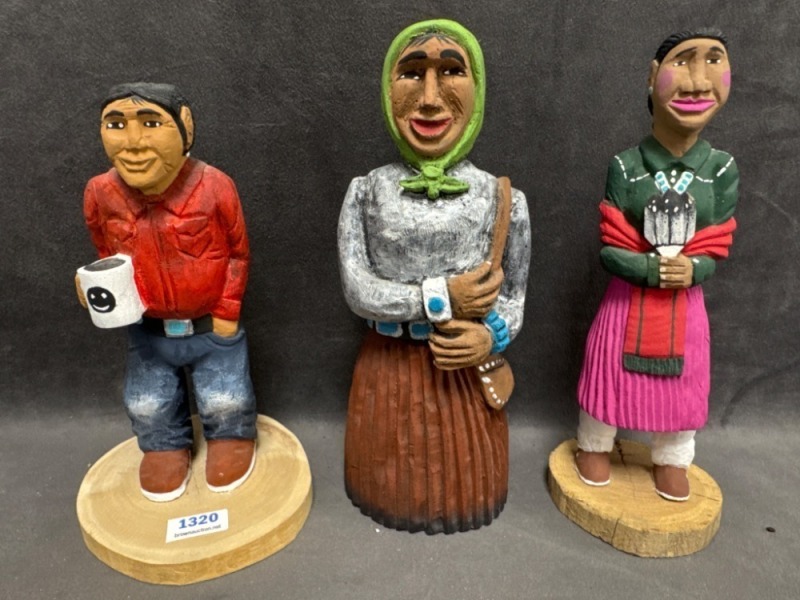 Trio of Signed Wooden Carvings by Juan Family