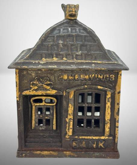 J.E. Stevens Home Savings Cast Iron Bank