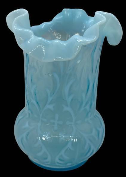 Blue Glass Vase With Floral Design