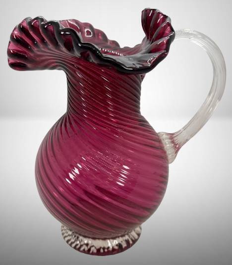 Hand-Blown Cranberry Glass Pitcher