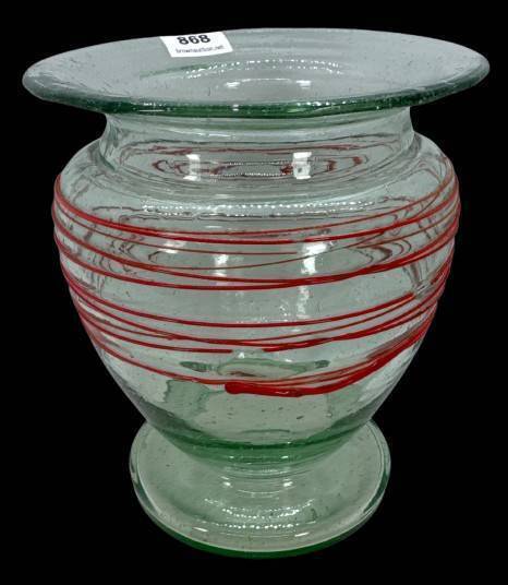 Red Threaded Green Glass Vase