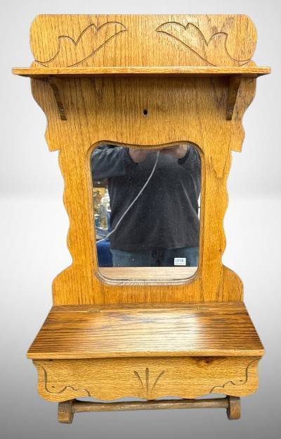 Wooden Wall Mirror With Shelf and Compartment