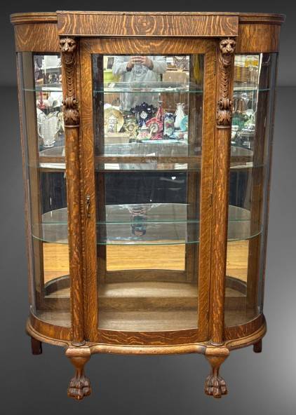 Oak Curved Glass China Cabinet