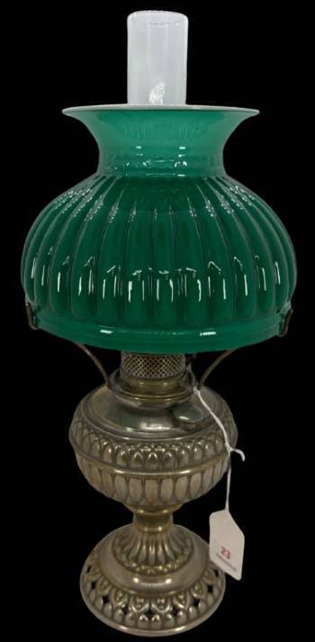Jr. Rochester Brass Oil Lamp with Green Shade