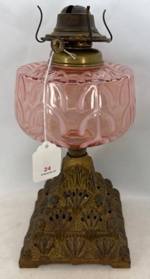 Opalescent Glass Oil Lamp With Decorative Metal Base - 5
