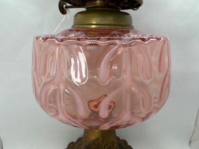 Opalescent Glass Oil Lamp With Decorative Metal Base - 7