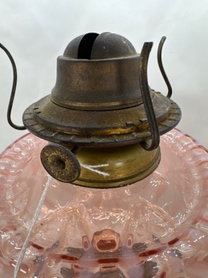 Opalescent Glass Oil Lamp With Decorative Metal Base - 8