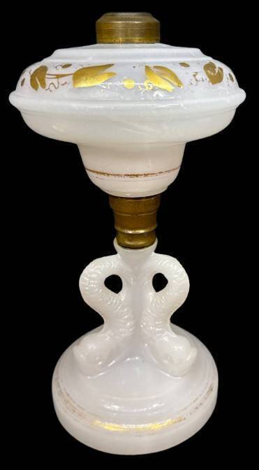Opalescent Glass Kerosene Stand Lamp Base with Dolphins