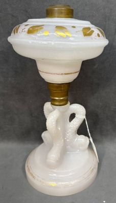 Opalescent Glass Kerosene Stand Lamp Base with Dolphins - 2