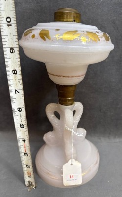 Opalescent Glass Kerosene Stand Lamp Base with Dolphins - 3