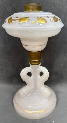 Opalescent Glass Kerosene Stand Lamp Base with Dolphins - 4