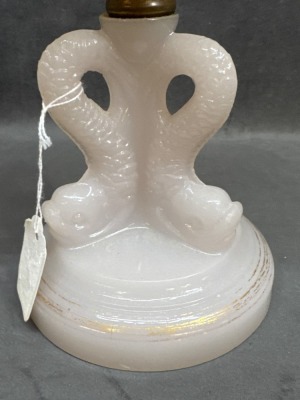 Opalescent Glass Kerosene Stand Lamp Base with Dolphins - 6