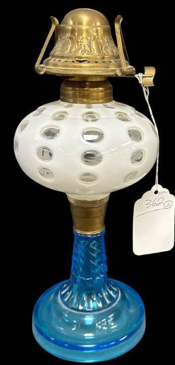 Fenton White Opalescent Coin Dot Oil Lamp