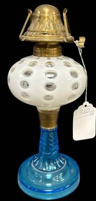 Fenton White Opalescent Coin Dot Oil Lamp