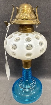 Fenton White Opalescent Coin Dot Oil Lamp - 4