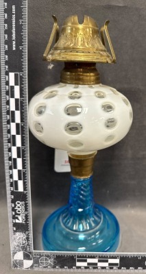 Fenton White Opalescent Coin Dot Oil Lamp - 5