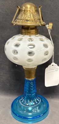 Fenton White Opalescent Coin Dot Oil Lamp - 6