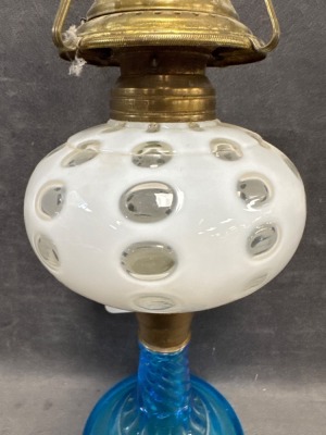 Fenton White Opalescent Coin Dot Oil Lamp - 7