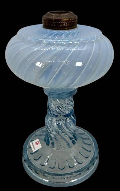 Blue Opalescent Banbury Glass Kerosene Lamp