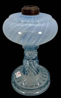 Blue Opalescent Banbury Glass Kerosene Lamp