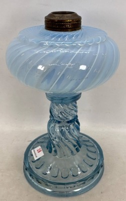 Blue Opalescent Banbury Glass Kerosene Lamp - 2